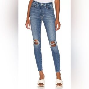 Good American Good Waist High Rise Skinny Jeans Destroyed in Indigo l44 Sz 00/23